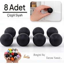 Glaswen 8 Adet Sert Plastik Düğme Yuvarlak Top Çizgili Siyah Dolap Mobilya Mutfak Dolabı Çekmece Kulbu Kulpu Kulplar