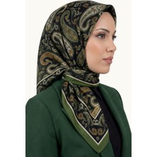 Hadiora Kadın Siyah Haki Şal Deseli Dikişli Yazma