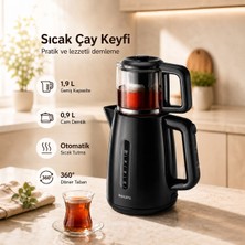Philips Elektrikli Çaycı Su Isıtıcı Kettle Cam Demlikli Çay Makinesi 1.9 L Alt Hazneli Susuz Çalışma Korumalı Gizli Rezistanslı - Şeffaf Demlik ve Sıcak Tutma