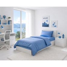 Seralay Home Tek Kişilik Lastikli Çarşaflı Nevresim Takımı Mavi