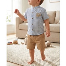 TA&CE Kids Tace Kıds Erkek Çocuk Çizgili Gömlek ve Şort Ikili Yazlık Takım Centilmen Retro Set- 2-5 Yaş