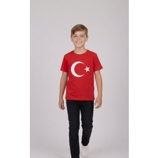 Nacar Store Erkek Çocuk Ayyıldız Baskılı T-Shirt ve Siyah Keten Pantolon Takım 23NISAN 29EKIM Özel Günler