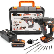 EstoreBox Worx WX390.1 20VOLT 2.0AH. Li-Ion 1.2j Profesyonel Sds-Plus Pnömatik Çift Akülü Şarjlı Matkap + 8 A