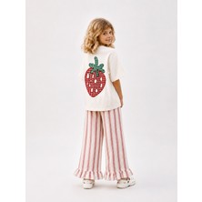 Ozzy Kids Kız Çocuk Çilek Nakışlı Tişört & Pantolon Takım