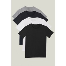 Nacar Store 4\'lü Paket Premium Yazlık Düz Renk Basic T-Shirt
