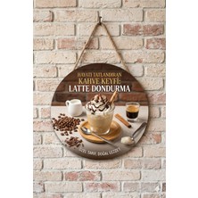 Mayeka Latte Dondurma Temalı Pastaneler Tatlıcılar Dondurmacılar Için Ahşap Duvar Kapı Dekoratif Süs Tablo