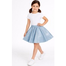 SNM Butik Kloşlu Parlak Mini Etek Bebek Mavisi – Lastik Belli Şık ve Modern Tasarım