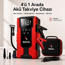 Solvis 4'ü 1 Arada 12V Akıllı Akü Takviye Cihazı, Lastik Şişirme Pompası, Powerbank ve LED Aydınlatma  ( Çanta Hediyeli)