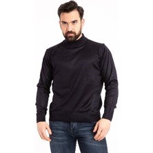 Nacar Store Erkek Siyah Ince Yünlü Yarım Boğazlı Triko Kazak
