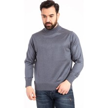 Nacar Store Erkek Siyah Ince Yünlü Yarım Boğazlı Triko Kazak