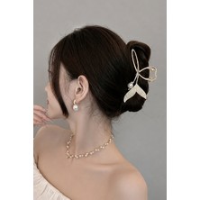 Trend Collection Gold Metal Balık Kuyruğu Saç Tokası Inci Detaylı Topuz Tokası
