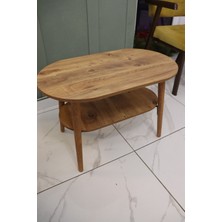 Dnz Ahşap Alt Raflı Oval Orta Sehpa Modern Salon Sehpası