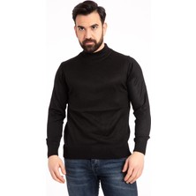 Nacar Store Erkek Siyah Ince Yünlü Yarım Boğazlı Triko Kazak