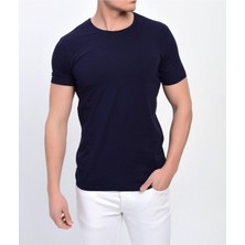 Nacar Store Erkek Siyah Bisiklet Yaka Likralı Basic T-Shirt