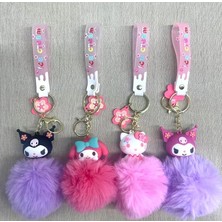 Marsilyan™- Ponponlu Kuromi ve Hello Kitty Anahtarlık ALK4246