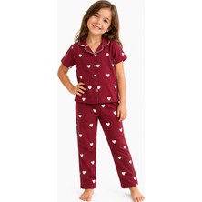 CQCQ Kız Çocuk Kırmızı Kalp Desenli Düğmeli Pijama Takımı
