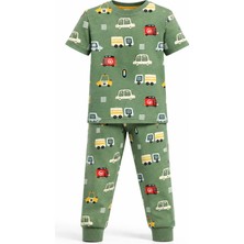 CQCQ Erkek Çocuk Arabalı Yeşil Pijama Takımı %100 Pamuklu