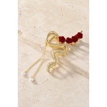 Trend Collection Gold Taşlı Gül Detaylı Vıp Metal Mandal Toka