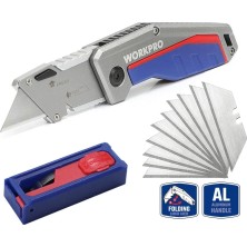 EstoreBox Workpro WP211012 Ağır Hizmet Alüminyum Gövde Katlanır Rötuş Maket Bıçağı + 10 Adet Yedek
