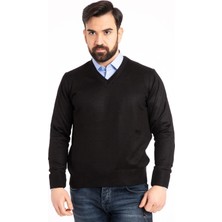 Nacar Store Erkek Gri Ince Yün Triko V Yaka Triko Kazak
