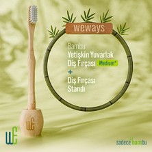 Weways Bambu Diş Fırçası ve Bambu Stant(Yuvarlak Sap-Medium Uç)