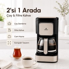 Karaca Akıllı Damıtmalı Filtre Kahve Makinesi ve Çay Demleyici 2'si 1 Arada Cihaz Geniş Cam Karaflı Isıtıcı - Sıcak Tutma, Kalıcı Filtre ve Tek Cihaz Konforu