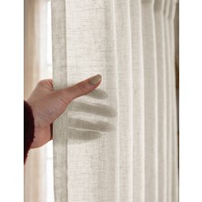 Favolli Kum Beji Renk Keten Dokulu Tül Perde - 1/3 Sık Pile - Pinterest Stilinde Dekorasyon