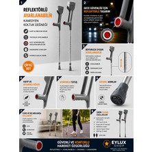 EyluX Shop Alüminyum Yerli  Ayarlanabilir Gri Dirsek Destekli Çiftli Reflektörlü Kanedyen Koltuk Değneği Baston