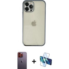Pileli Store Pilelistore™ iPhone 12 Pro Kılıf Vadi Minimal - Siyah 3D Antistatik Seramik Nano Ekran Koruyucu + Neon Fosforlu Kamera Lens - Tu