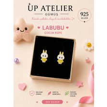 925 Ayar Gümüş Çocuk Küpesi Trend Labubu Model Sarı