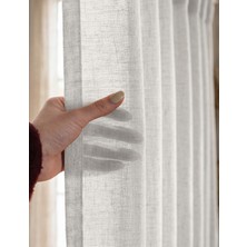 Favolli Beyaz Renk Keten Dokulu Tül Perde - 1/3 Sık Pile - Pinterest Stilinde Dekorasyon