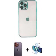 Pileli Store Pilelistore™ iPhone 12 Pro Kılıf Vadi Minimal - Siyah 3D Antistatik Seramik Nano Ekran Koruyucu + Neon Fosforlu Kamera Lens - Tu