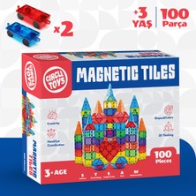 Circle Toys Magnetic Tiles Manyetik Yapı Blokları 100 Parça 3D Steam Eğitici Çocuk Oyuncağı ve Inşa Seti - 2x Araç Eklentili