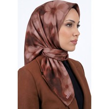 Hadiora Kadın Kahve Pembe Çiçek Desenli Organik Pamuk Soft Eşarp