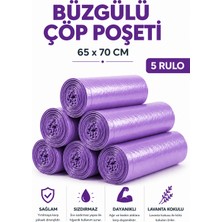 MSE HOLD Büzgülü Çöp Poşeti Lavanta Kokulu 65×70 cm Büyük Boy 5 Rulo Dayanıklı Sızdırmaz Kalın Çöp Torbası