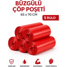 MSE HOLD Büzgülü Çöp Poşeti Çilek Kokulu 65×70 cm Büyük Boy 5 Rulo Dayanıklı Sızdırmaz Kalın Çöp Torbası