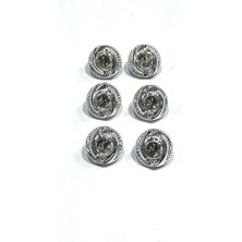 Kristal Taşlı Metalize Lüks Düğme / Hırka Yelek Düğmesi / 1.5 cm 6 Adet Paket / Mtlz1
