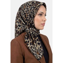 Hadiora Kadın Bej Siyah Leopar Desenli Dikişli Yazma