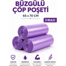 MSE HOLD Büzgülü Çöp Poşeti Lavanta Kokulu 65×70 cm Büyük Boy 3 Rulo Dayanıklı Sızdırmaz Kalın Çöp Torbası