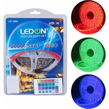 EstoreBox Ledon LD-1606 Su Geçirmez 5 Metre Rgb Şerit LED Animasyon Devreli Adaptörlü Set 5050 3 Çipli Siliko
