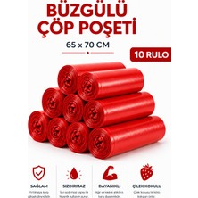 MSE HOLD Büzgülü Çöp Poşeti Çilek Kokulu 65×70 cm Büyük Boy 10 Rulo Dayanıklı Sızdırmaz Kalın Çöp Torbası