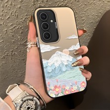 HONTINGA Samsung Galaxy S24 Plus ile Uyumlu Kılıf Silikon Kenar Sert Arka Kamera Koruyucu Basitlik Anti Düşme Kamera Korumalı Dağ Desen Couple Telefon Kılıfı Kadın ve Erkek Için Uygundur K1-1360