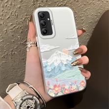 HONTINGA Samsung Galaxy A34 5g ile Uyumlu Kılıf Silikon Kenar Sert Arka Kamera Koruyucu Basitlik Anti Düşme Kamera Korumalı Dağ Desen Couple Telefon Kılıfı Kadın ve Erkek Için Uygundur K1-1360