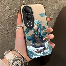HONTINGA Vivo V50 Lite ile Uyumlu Kılıf Silikon Kenar Sert Arka Kamera Koruyucu Basitlik Anti Düşme Kamera Korumalı Ejderha Desen Couple Telefon Kılıfı Kadın ve Erkek Için Uygundur K1-1357