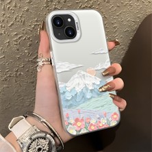 HONTINGA iPhone 13 Mini ile Uyumlu Kılıf Silikon Kenar Sert Arka Kamera Koruyucu Basitlik Anti Düşme Kamera Korumalı Dağ Desen Couple Telefon Kılıfı Kadın ve Erkek Için Uygundur K1-1360