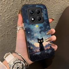 HONTINGA Xiaomi Redmi Note 14 Pro ile Uyumlu Kılıf Silikon Kenar Sert Arka Kamera Koruyucu Basitlik Anti Düşme Kamera Korumalı Kedi Desen Couple Telefon Kılıfı Kadın ve Erkek Için Uygundur K1-1358