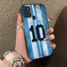 HONTINGA Samsung Galaxy A21S ile Uyumlu Kılıf Silikon Kenar Sert Arka Kamera Koruyucu Basitlik Anti Düşme Kamera Korumalı Messi Desen Couple Telefon Kılıfı Kadın ve Erkek Için Uygundur K1-1359