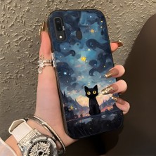 HONTINGA Samsung Galaxy A20 ile Uyumlu Kılıf Silikon Kenar Sert Arka Kamera Koruyucu Basitlik Anti Düşme Kamera Korumalı Kedi Desen Couple Telefon Kılıfı Kadın ve Erkek Için Uygundur K1-1358