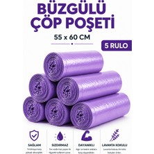 MSE HOLD Büzgülü Çöp Poşeti Lavanta Kokulu 55×60 cm Orta Boy 5 Rulo Dayanıklı Sızdırmaz Kalın Çöp Torbası