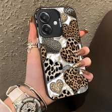 HONTINGA Oppo A3X 4g ile Uyumlu Kılıf Silikon Kenar Sert Arka Kamera Koruyucu Basitlik Anti Düşme Kamera Korumalı Leoparlı Kalp Desen Couple Telefon Kılıfı Kadın ve Erkek Için Uygundur K1-1361
